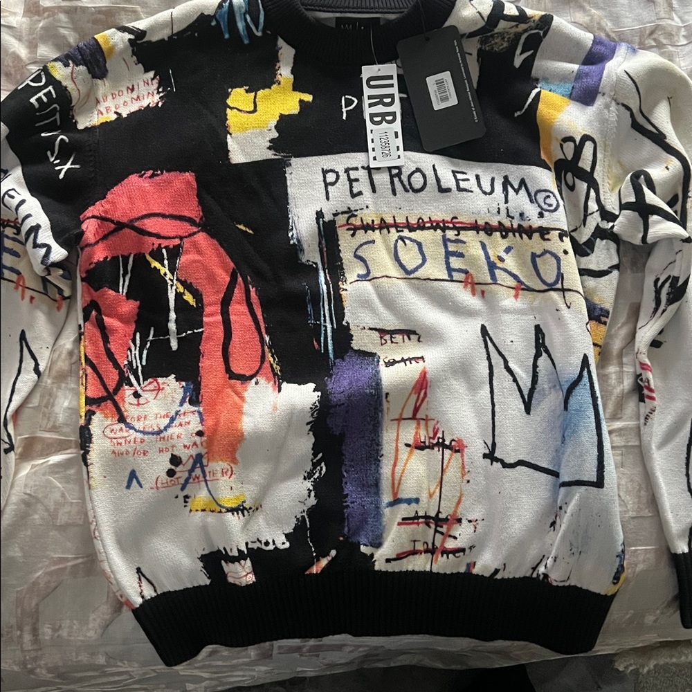 Lee x Jean-Michel Basquiat capsule all over artwork print sweater in black-L